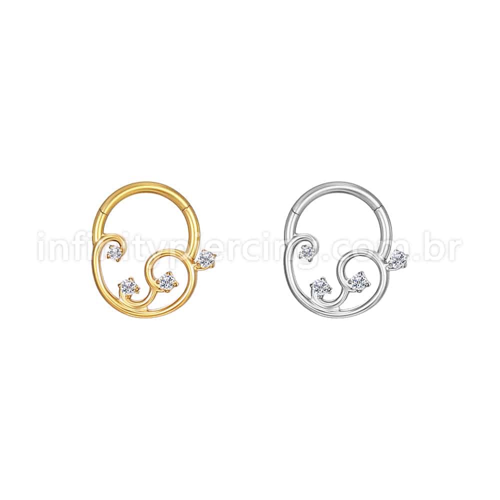 Piercing Argola Aço Cirúrgico Detalhes Com Zircônia Cravejada
